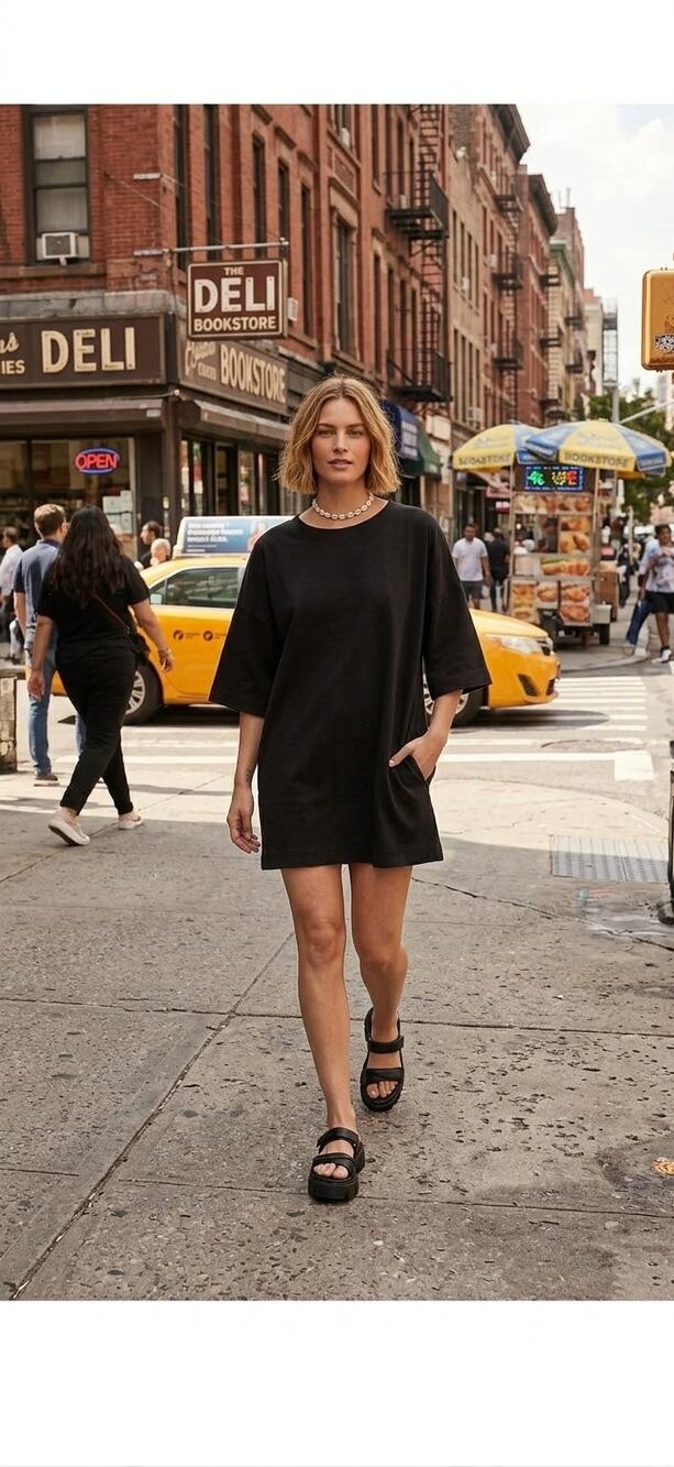 Free People FP Beach Essential Extreme Tee Mini Dress L Black Oversized Pockets